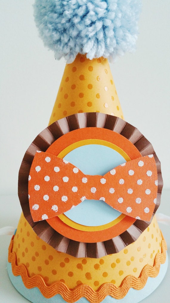 Little Man Orange, Light Blue and Brown Party Hat | Bow Tie | Mustache | Bow | Birthday Party hats | Carnival | Little Guy | Little Gent Il_570xn