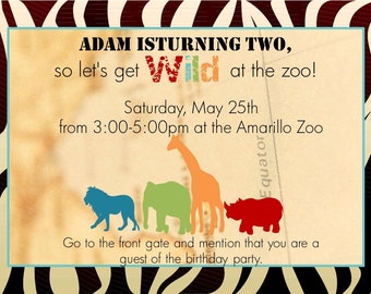 Safari Birthday Party Invitations, Zoo Animals, Wildlife Adventure (Printable)