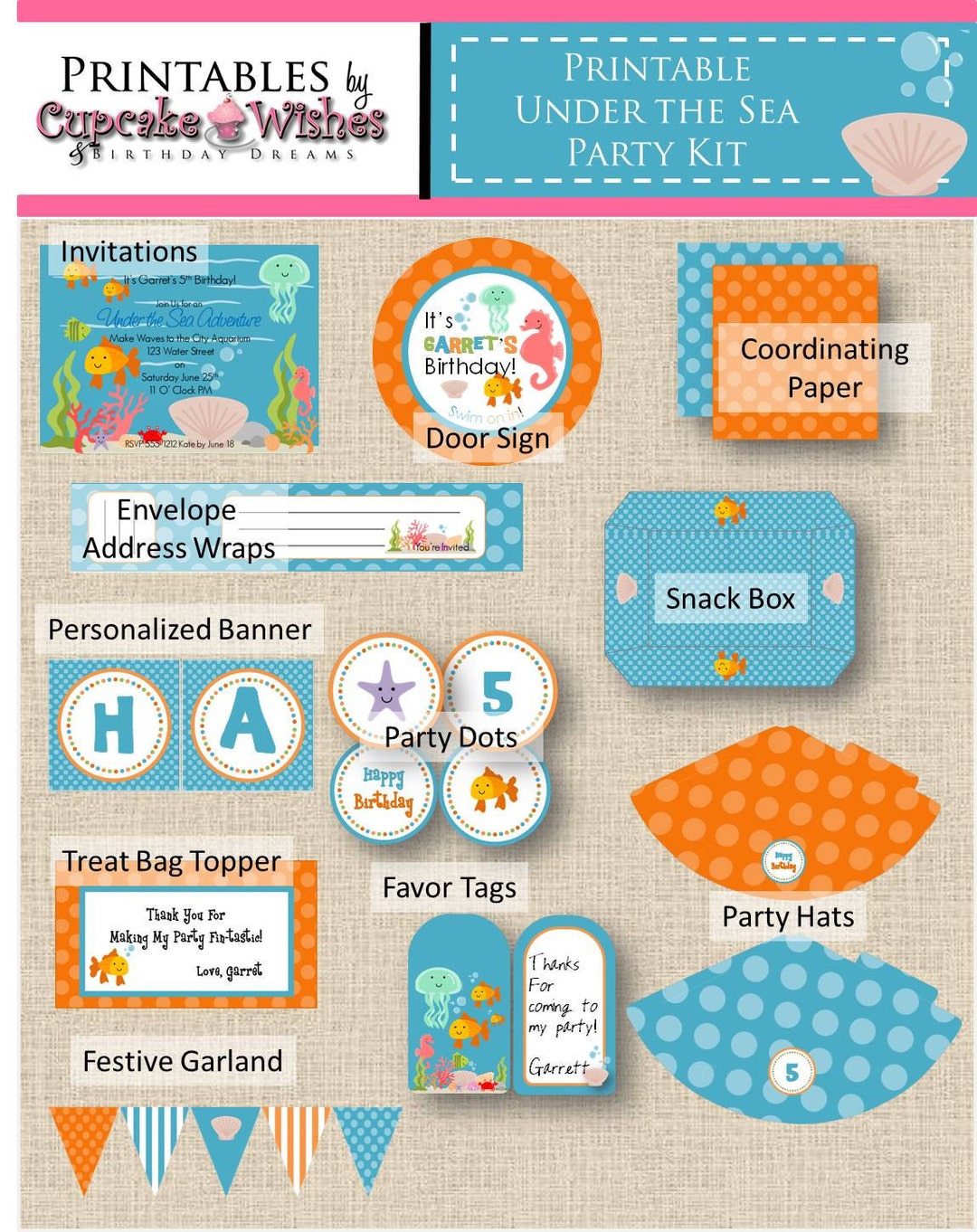 Under the Sea Party Printables, Under the Sea Party Decor, Beach Themed ...