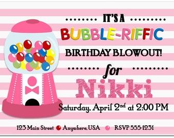 Bubble Gum Birthday Party Printable Invitation, Sweets, Candy, Sweets Birthday, Things that Pop, Chewing Gum, Gumball Machine, Treat Yo'self