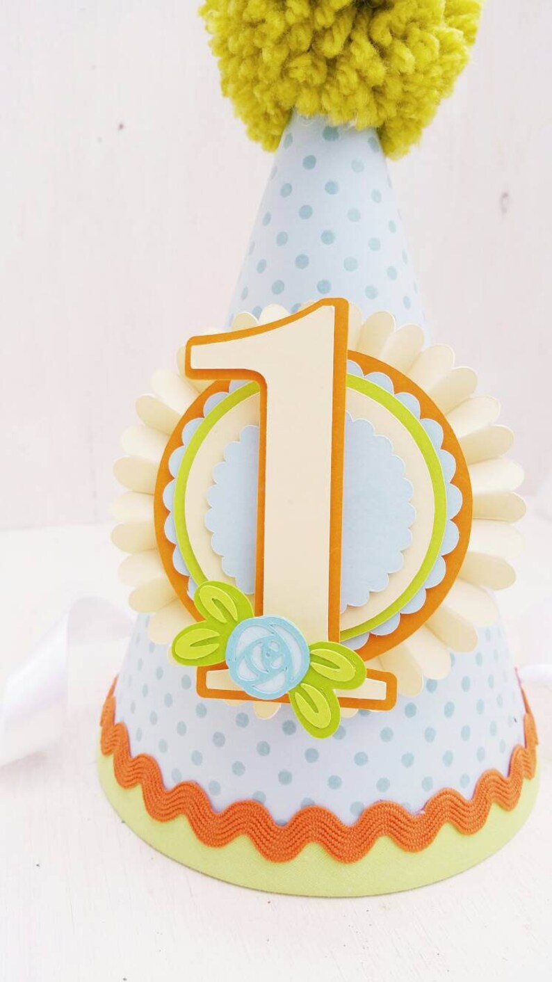 First Birthday Orange Rose Bright Green Party Hat Flowers Spring Floral Light Blue Birthday Party Yellow Garden Party