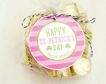 Pink and Green Happy St. Patrick's Day Labels,  St. Patrick's Day Tags, Personalized Labels, Happy St. Patrick's Day, Shamrock Printable