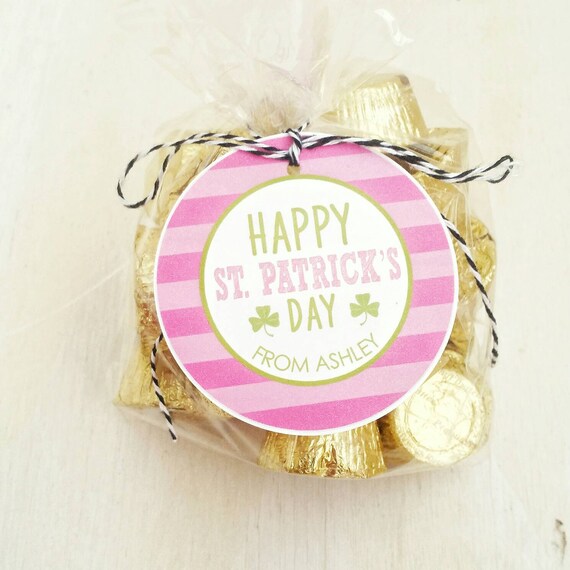 Pink and Green Happy St. Patrick's Day Labels, St. Patrick's Day Tags, Personalized Labels, Happy St. Patrick's Day, Shamrock Printable Il_570xn
