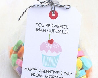 You're Sweeter Than Cupcakes, Punny Valentine's, Classroom Treat Labels, Valentine's Day, Printable, Hearts, Cupcake Valentine, School Party