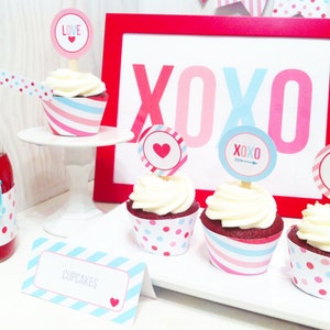 Valentinstag XOXO Printables, Love Printables, Modern Valentine es Party Printable, Vday Party, Red and Aqua Valentine es, Love, Hearts