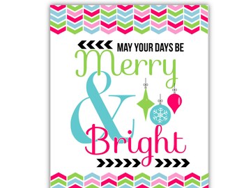 INSTANT DOWNLOAD - Merry & Bright Holiday Sign | Holiday Wall Art | Printable Holiday Art | Ornament Exchange | Christmas Party Sign
