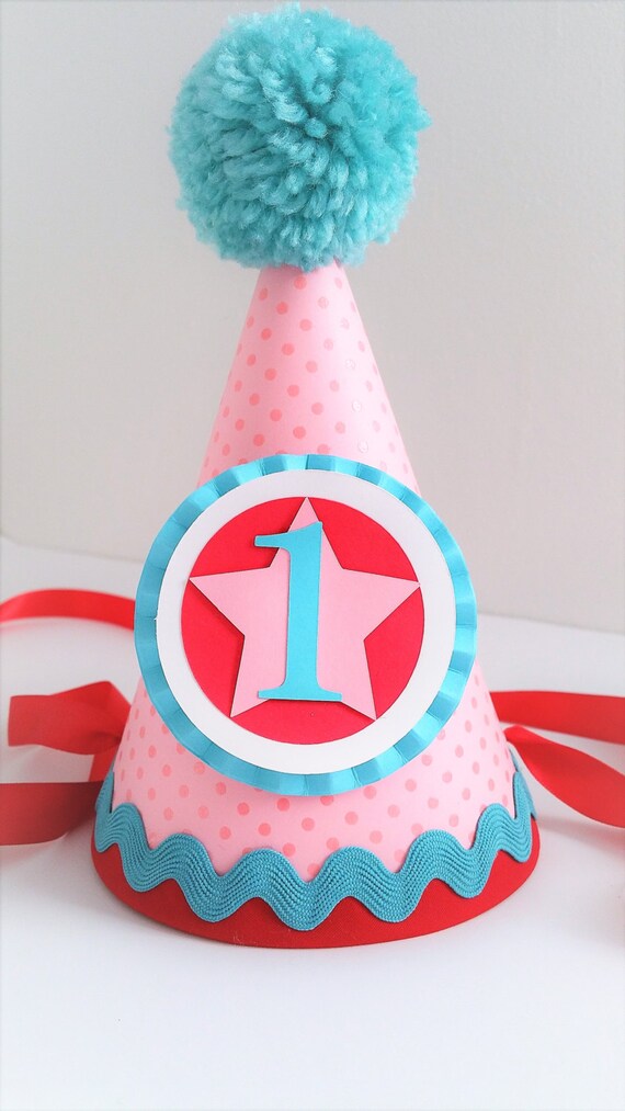 Pink, Aqua, Red Star Party Hat| Super Star | County Fair | Birthday Party Hats | Penny Circus | Carnival Party | Little Star | Super Hero Il_570xn