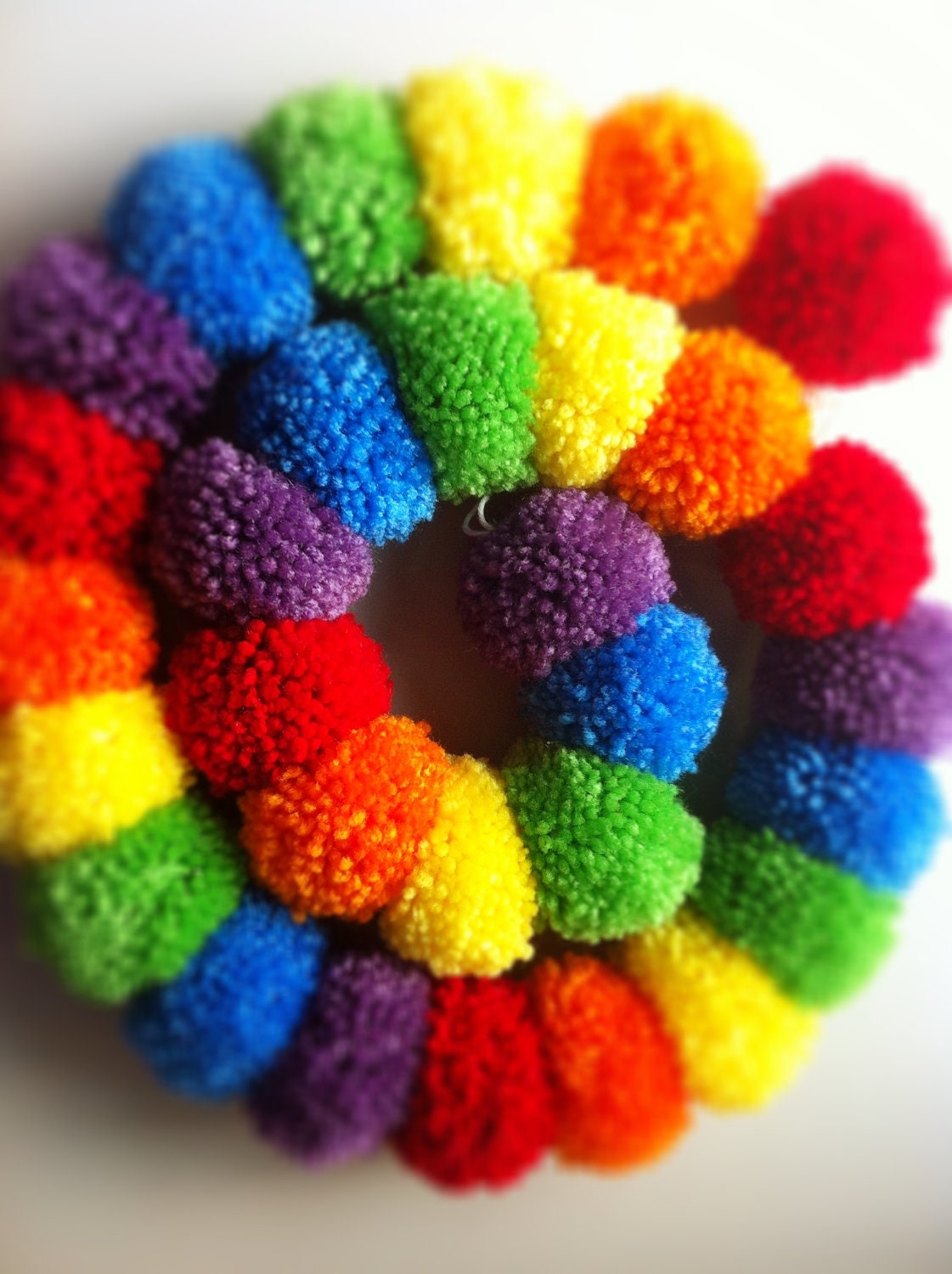 Rainbow Yarn Pom Pom Garland pom poms handmade pom poms Etsy