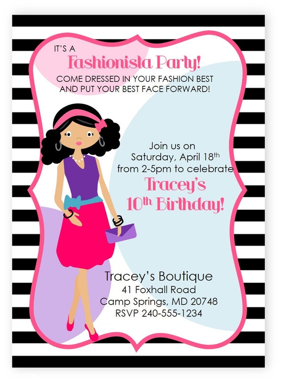 Fashionista Printable Invitation | Dress-Up Party | Sweet 16 | Fashion Show | Fashion Party | Girl Party | Diva Birthday | Clothing Swap Il_570xn
