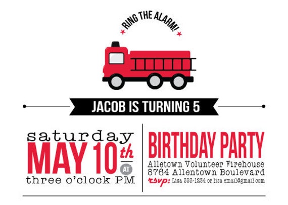 Modern Firetruck Printable Invitation, Fire Truck, Fire Fighter, Dalmatian, Birthday, Firetruck Invite, Fire Rescue, Fireman Party Invite Il_570xn