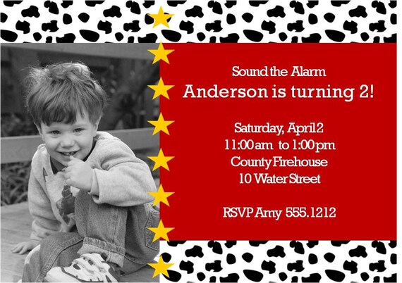 Fireman Printable Photo Invitation, Dalmatian Print, Fire Truck themed party, Fire Fighter, Party, Photo Invite, Firehouse, Fireman Invite Il_570xn