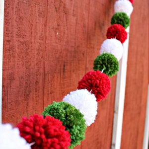 Christmas Garland, Red, White, Green Yarn Pom Pom, Christmas Tree Garland, PomPoms, Holiday Decor, Christmas Buntings, Photo Prop, image 5