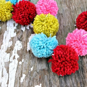 Red, Turquoise, Pink, Bright Green Yarn Pom Pom Christmas Garland, Christmas Tree Garland, Christmas Decor, Holiday Decor, Mantle Decor image 1