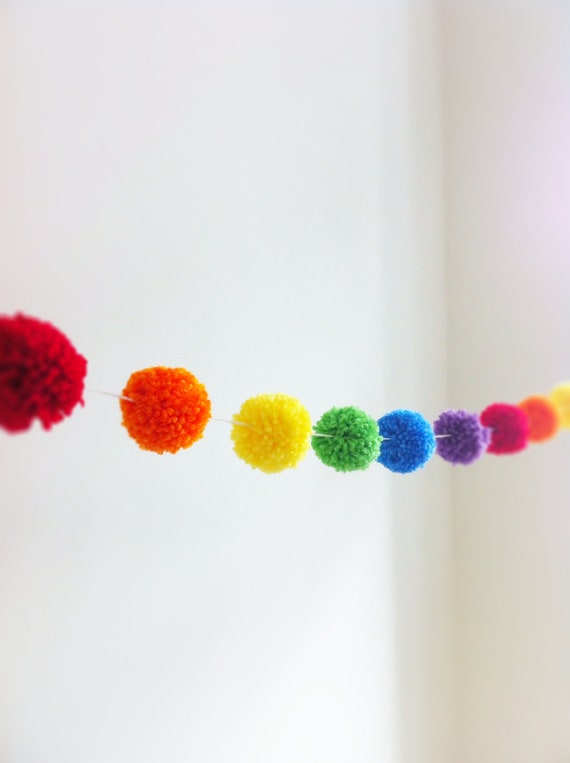 Rainbow Yarn Pom Pom Garland Pom Poms Handmade Poms | Etsy Canada