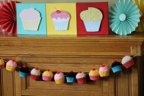 Cupcake Birthday Party | Cupcake PomPom Garland | Bake Shop | Cupcake Party Decor | Cupcake Bunting | Cupcake Decorating Party | Banner Il_570xn