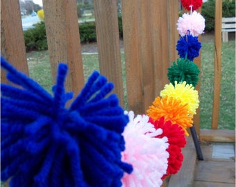 Bright Yarn Pom Pom Garland, Rainbow Party Bunting, Nursery Decor
