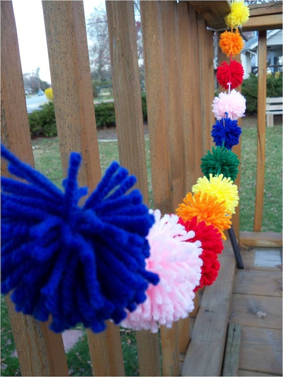 Bright Colors Yarn PomPom Garland, Pom-Pom Bunting, Bubblegum, Rainbow Party, Candy Party, Banners, Buntings, Nursery Decor, Classroom Il_570xn