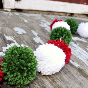 Christmas Garland, Red, White, Green Yarn Pom Pom, Christmas Tree Garland, PomPoms, Holiday Decor, Christmas Buntings, Photo Prop, image 4