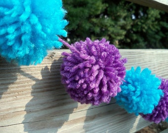 Aqua and Purple Yarn Pom Pom Garland | Birthday Decor | Photo Booth Prop | Bunting | Banner | Garland | Backdrop | Baby Nursery | Frozen