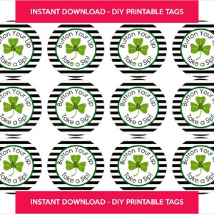 Abotona tu labio y toma un sorbo / Etiquetas del Día de San Patricio / Etiquetas del Día de San Patricio / Etiquetas de Favor / Feliz Día de San Patricio / Etiqueta Imprimible