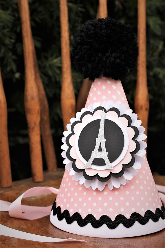 Pink, Black and Silver Paris Party Hat | Parisian Party | Eiffel Tower | Paris Birthday | Birthday | Party Hats | French Poodle Il_570xn
