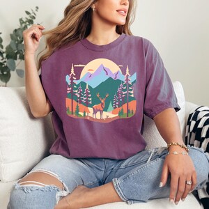 Unique Deer Print Shirt, Nature Prints T-Shirt, Outdoor Enthusiast Hiking Shirt, Adventure Wildlife Animal Clothing, Gifts for Him