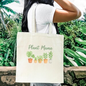 Plant Mama Cotton Canvas Tote, Plant Lover Gift,  Botanical Plant Lover Gift, Shopping Bag, Farmers Market Tote, Plant