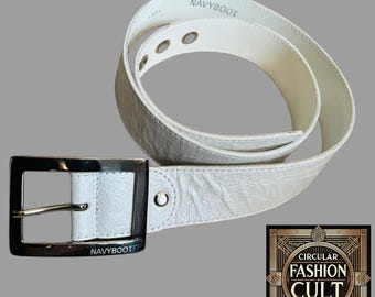 Y2K 2000s 00s Chunky White Genuine Leather Belt | Unisex