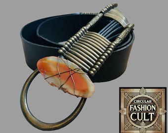 Leren riem bruin I Riem met goudkleurige gesp - Famous Store