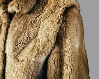 Vintage 1980s Couture Brown Coney Fur Coat, Bold Shoulder Design