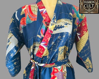 Vintage 1980s Japanese Kimono – Full Length Floral Robe, UK Size 10