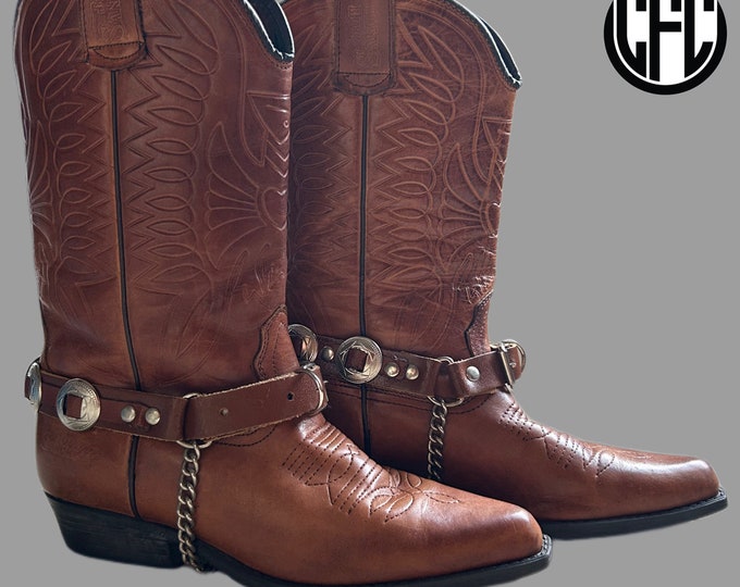 Brown leather cowboy boots original Y2K fashion vintage tan brown leather cowboy boots