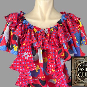 80s Vintage Dress by Kanga Collection London | Bright Off-Shoulder Maxi | Frill Detail | Rare Luxury Designer Boho Festival Dress