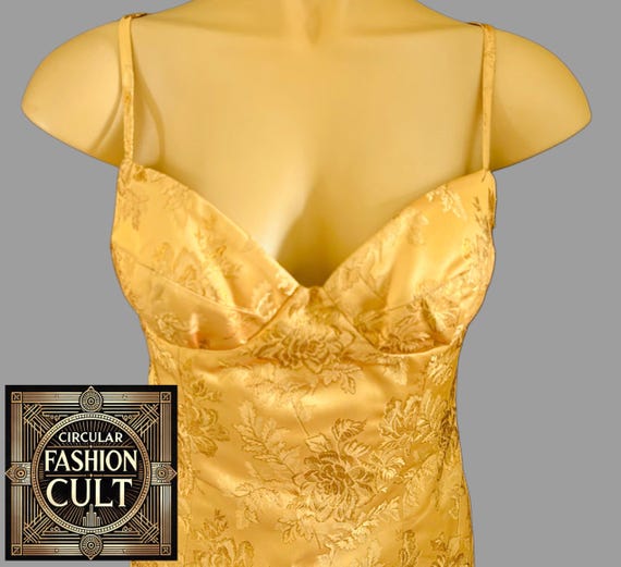 Vintage Moschino Couture Gold Brocade Gown | Boned Bust Evening Dress
