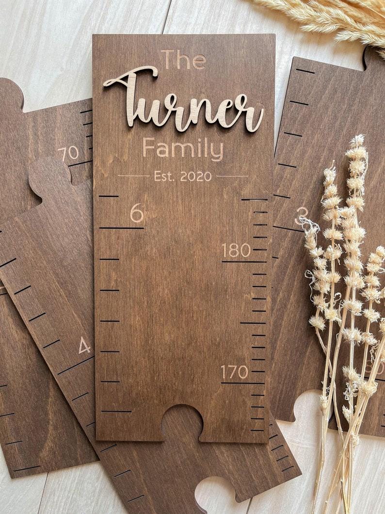 Height Chart Ruler with Name Height Ruler Wooden Growth Chart Engraved Growth Chart , Wood Measuring Stick for Kids Heirloom Baby Shower