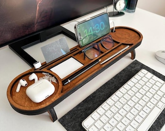 Personalized Wood Desk Organizer-Office Desk Accessories-Custom Tablet and Phone Stand- Custom Docking Station- Custom Organizer Gift