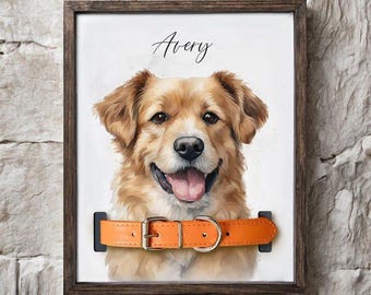 Customized Dog Memorial Frame With Pet Portrait Photo, Remembrance Gift For Loss Pet, Loss Cat Collar Keepsake With Pet Portrait From Photo