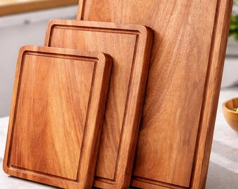 Acacia Wood Cutting Boards 3 Piece Set with Mineral Oil & Applicator for Easy Care