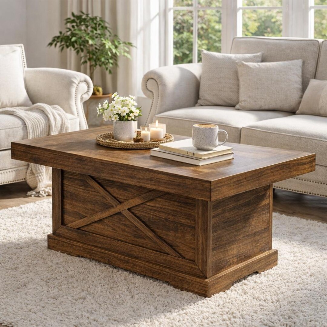 Rustic Square Coffee Table 39.4" Walnut/black/white - Etsy