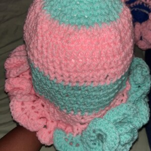 Pink & light blue ruffle hat