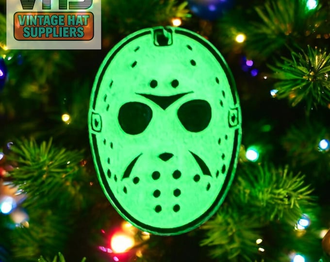 Glow In the Dark Hockey Mask Ornament: Retro Halloween Horror Movie Christmas Decoration