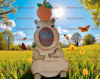 Capybara with an orange