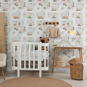 Construction Road Peel and Stick Wallpaper, Removable Kids Vehicle Nursery Wall Mural