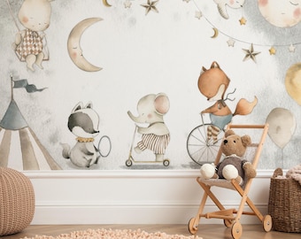 Musical Forest Bunny Peel and Stick Kids Wallpaper, Woodland Nursery Mural
