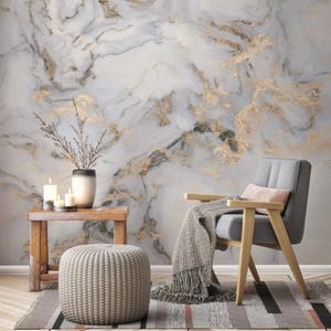 Gold and Grey Marble Peel and Stick Wallpaper, Luxury Wall Mural