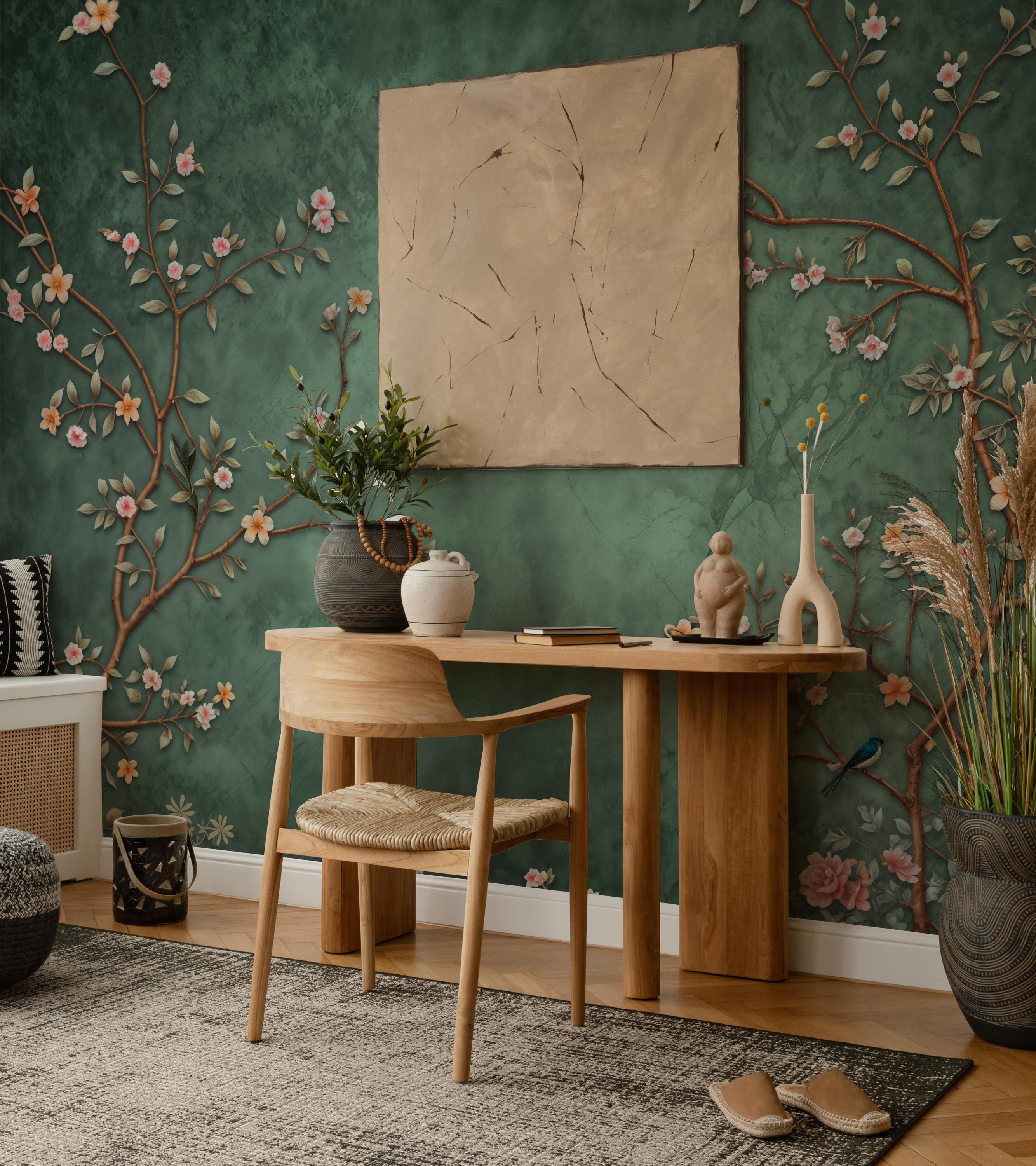 Cherry Blossom Wallpaper Chinoiserie Birds and Flowers, Peel and Stick ...