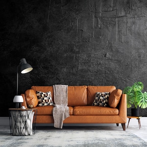 Black Textured Plaster Wallpaper, Dark Concrete Look, Peel and Stick Concrete Wallpaper, Removable Concrete Wallpaper, Modern Wall Decor