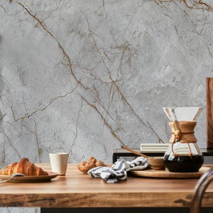 Grey Marble Effect Wallpaper, Realistic Stone Wall Mural for Kitchen and Interior Walls, Modern Faux Marble Peel and Stick, Marble Wallpaper