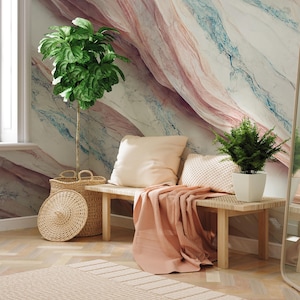 Pink and Blue Marble Peel and Stick Wallpaper, Abstract Modern Wall Mural