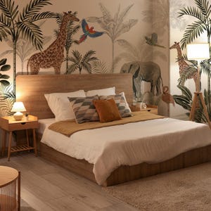 Safari Jungle Peel and Stick Wallpaper, Tropical Animal Kids Room Mural